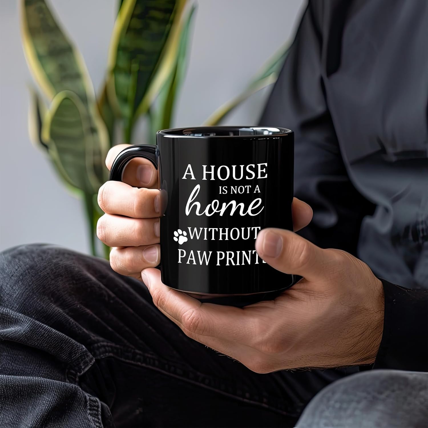 Dog Mug, Dog Mom Lovers Owner Gifts Coffee Cups Ceramic, Pet Lover Gifts for Women Men, a House Is Not a Home Without Paw Prints Black Coffee Mug Cup for Women Men - Image 5