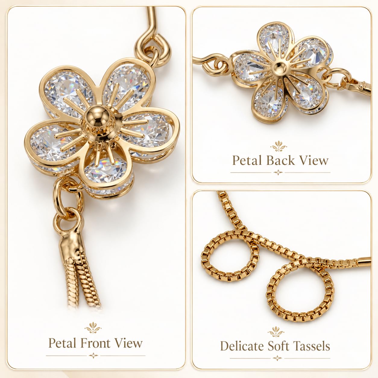 HEFEIYU 14K Gold Plated Flower Dangle Threader Earrings for Women, Hypoallergenic Cubic Zirconia Long Chandelier Earrings, Elegant Crystal Jewelry for Wedding Bridal Prom Party Gifts (Petal)