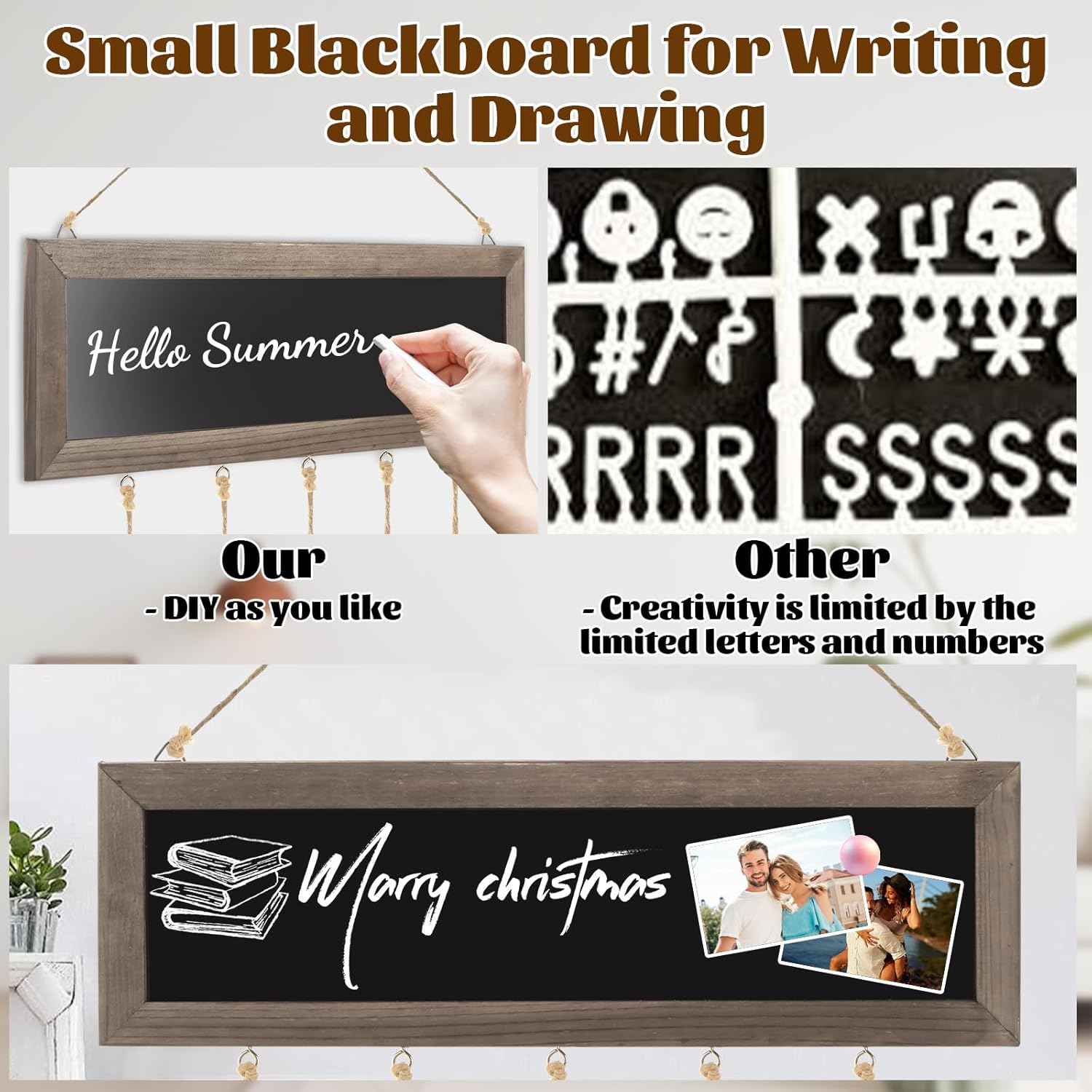 CYEAH 3 Pack Picture Frames Collage Display Board with Clips, Collage Photo Hanging Display Picture Board Wood Rustic Frames for Wall Decor, DIY Photo Frames Photos Cards Organizer for Family Friends