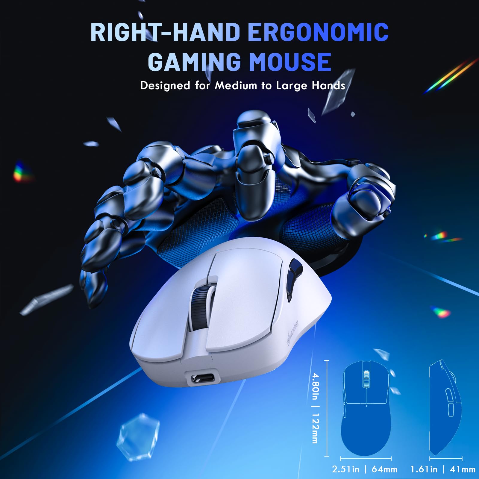 MAGIC-REFINER X2 Mouse Gaming Wireless, 24000 DPI, Ergonomico per Destrorsi, BK3633 MCU, PixArt PAW3311, 69g SUPERLIGHT, Batteria da 500 mAh, Bluetooth/2.4G/Cabalto, PC/Mac, Bianco