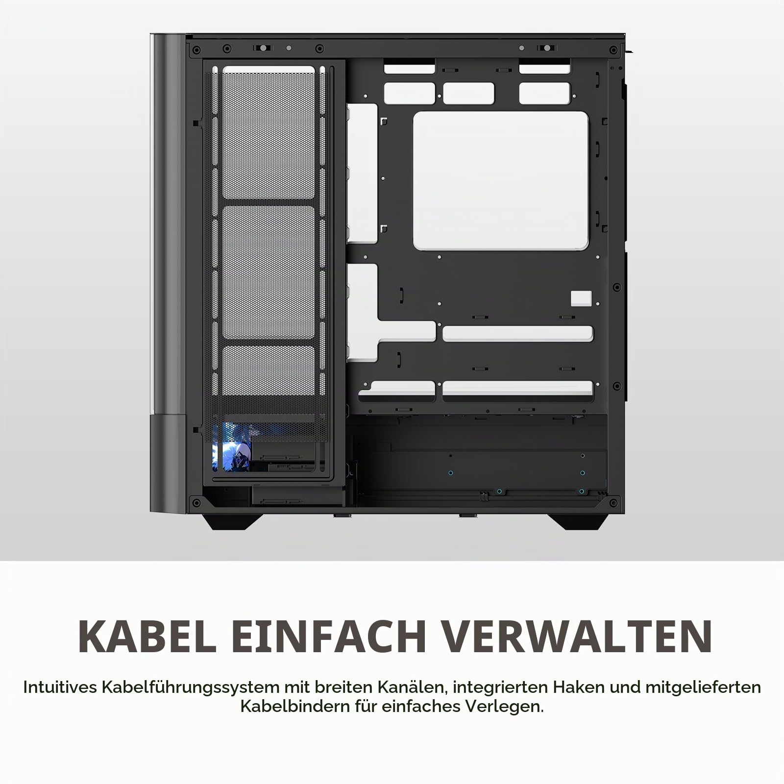 TZMRIT AC-02 PC Gehäuse mit 5.5INCH LCD Display,Mittelturm ATX-Computergehäuse mit Panorama-Doppelglas (Black)