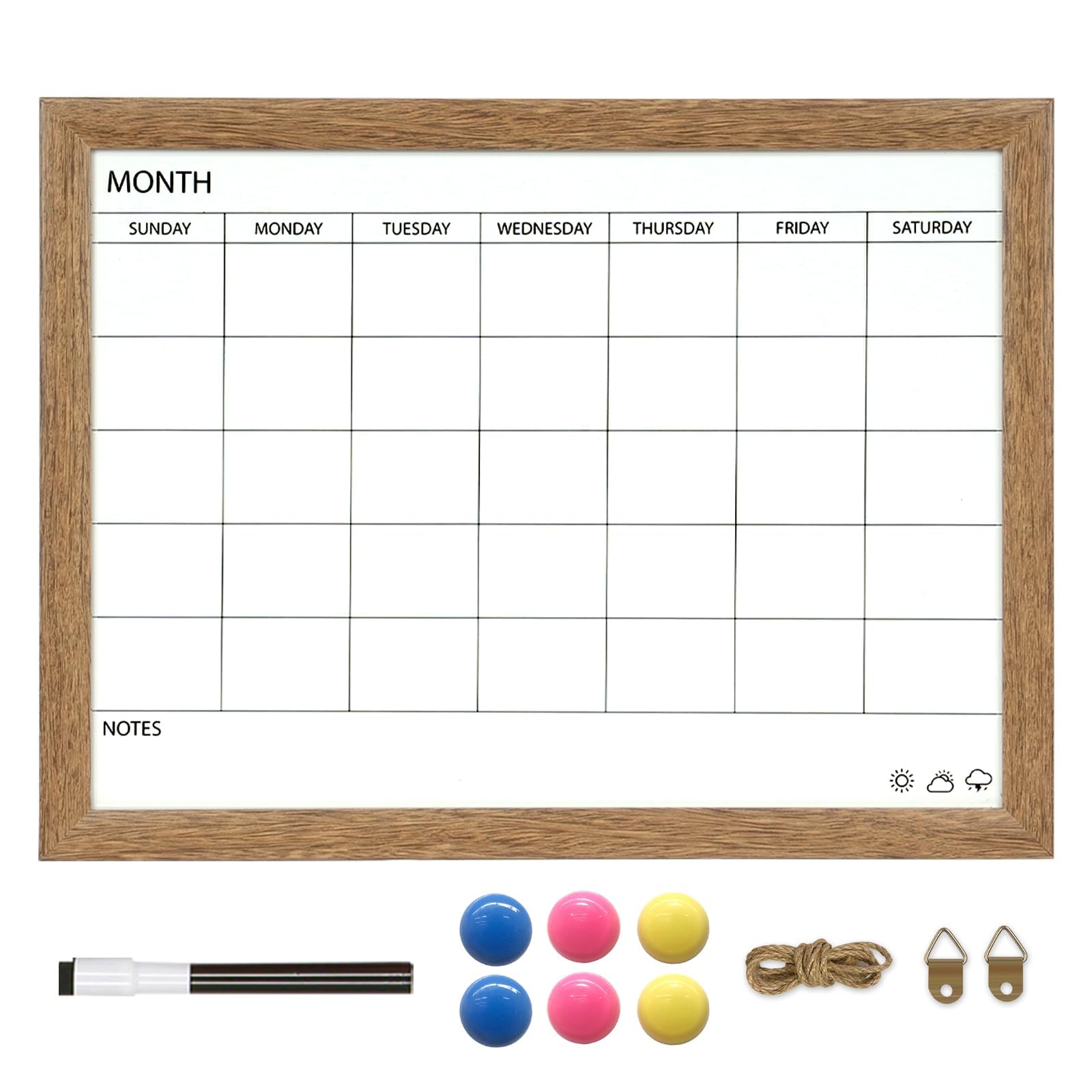 DOLLAR BOSS Calendrier mural effaçable à sec avec tableau en liège, petit tableau blanc magnétique de 40,6 x 30,5 cm, cadre en aluminium double face, calendrier mensuel pour bureau, maison avec 8