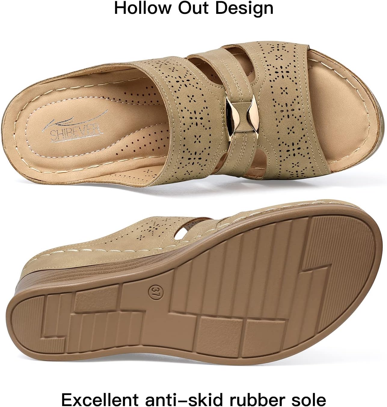 SHIBEVER Wedge Sandals for Women Slip On Wedge Sandals Summer Shoes Apricot Size 8 - Image 4