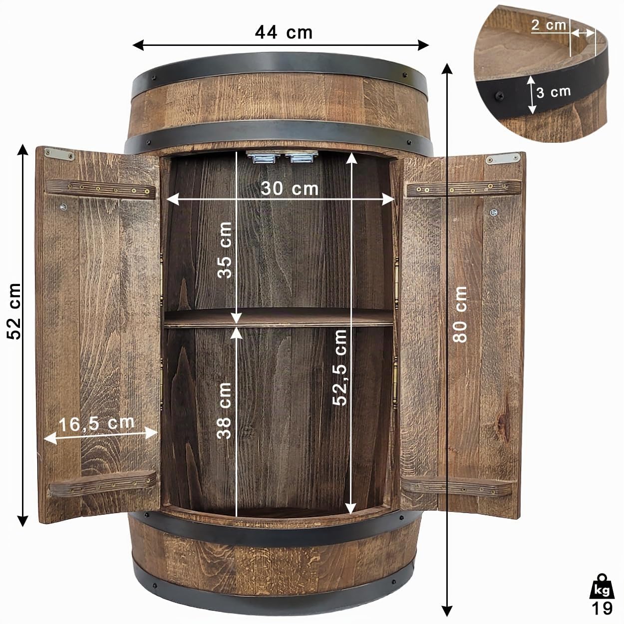 weeco Fassbar mit 2 Türen Holzfass XL Weinfass - Handgemacht flaschenregal Hausbar Vintage theke bar Schrank Whisky Bier Wein Geschenk für einen Mann Tisch Tür