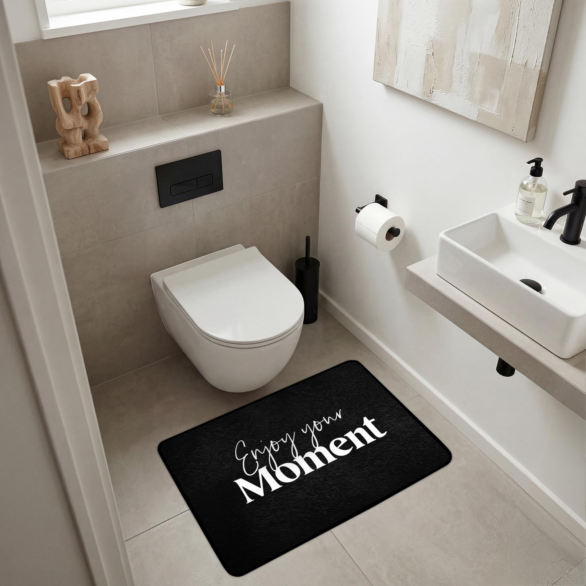 Alfombra Baño Rectangular 90x60 cm Decoracion Bathroom Mat Non Slip Shower Lavable Antideslizante Alfombrilla Tapete Banheiro Citas - Disfruta de tu Momento - Proverbio - Negro