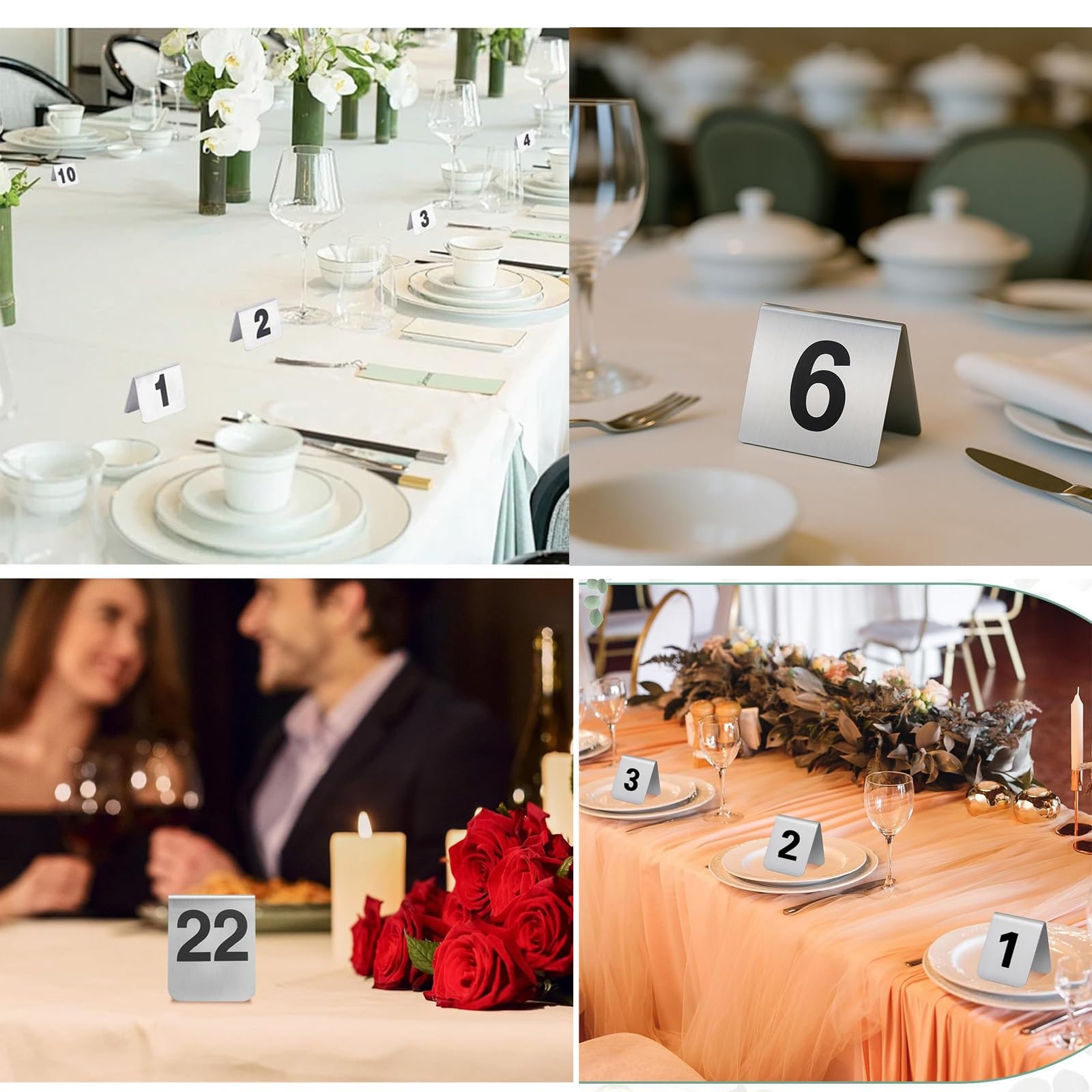 Números de Mesa para Bodas, Tarjetas Apilables Tipo Carpa para Restaurantes, Números de Mesa de Acero Inoxidable (1-20/25/30, Doble Cara)/1-50