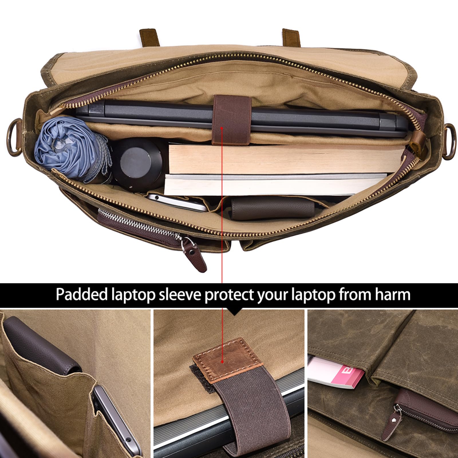 Bandolera para hombre de lona y piel de 15.6 pulgadas para laptop