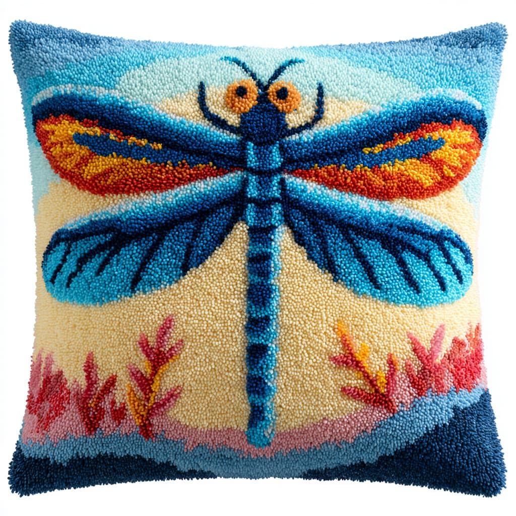 Taxpy DIY Latch Hook Pillow Kits, Animal Dragonfly Pillow Cover with Preprinted Throw Pillowcase Crochet Yarns Embroidery Latch Hooking Cushion 17x17inch