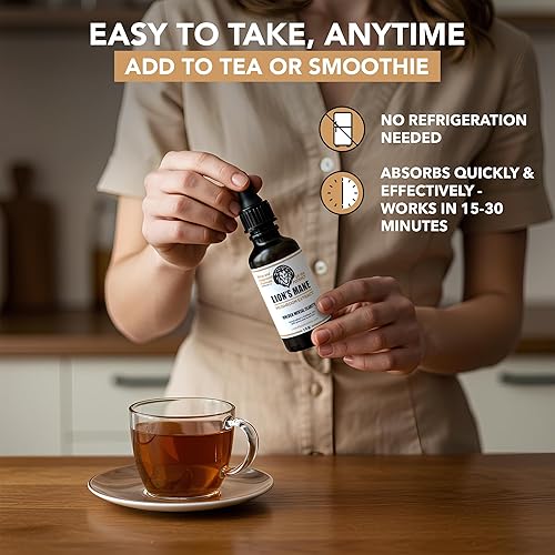 Miniatura 6 de Tintura de hongo con extracto de melena de león  Apoyo de enfoque, memoria y claridad  1 oz, suplemento de melena de león extracto líquido  Doble