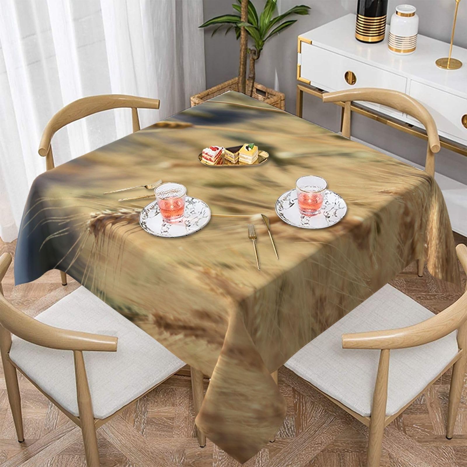 DCEHGEW Wheat Prints Square Tablecloth 152x152 CM, Waterproof Fabric Table Cloth for Dining Table, Farmhouse Table Cover for Kitchen Dining Tabletop Decoration