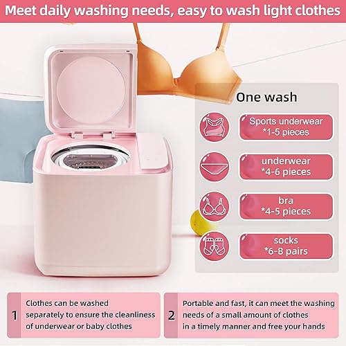 Miniatura 3 de Mini lavadora portátil, lavadora de carga pequeña de 1.76 libras con bomba de drenaje para brasier, ropa interior, calcetines, tela seca deportiva