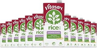 Vitasoy Unsweetened Rice Milk, UHT Long Life, 1L (Pack of 12) | Calcium fortified plant-based drink, no added sugar, non-GMO Australian rice, dairy free, vegan 1016