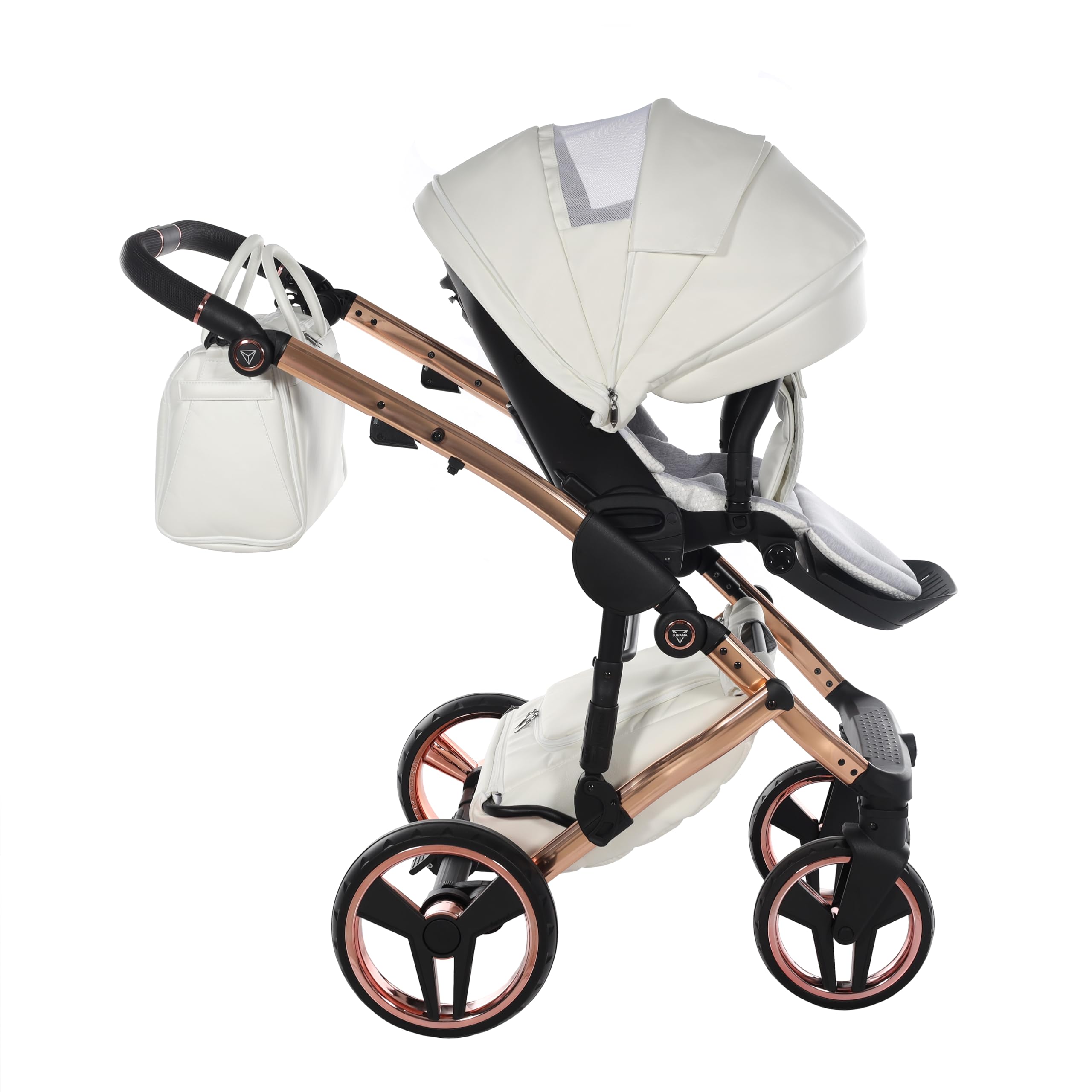 Junama Passeggino TRIO Diamond Fluo Individual 16 Bianco e Rame - 2in1 3in1 4in1 + ombrellino (4 in 1 con Base ISOFIX)