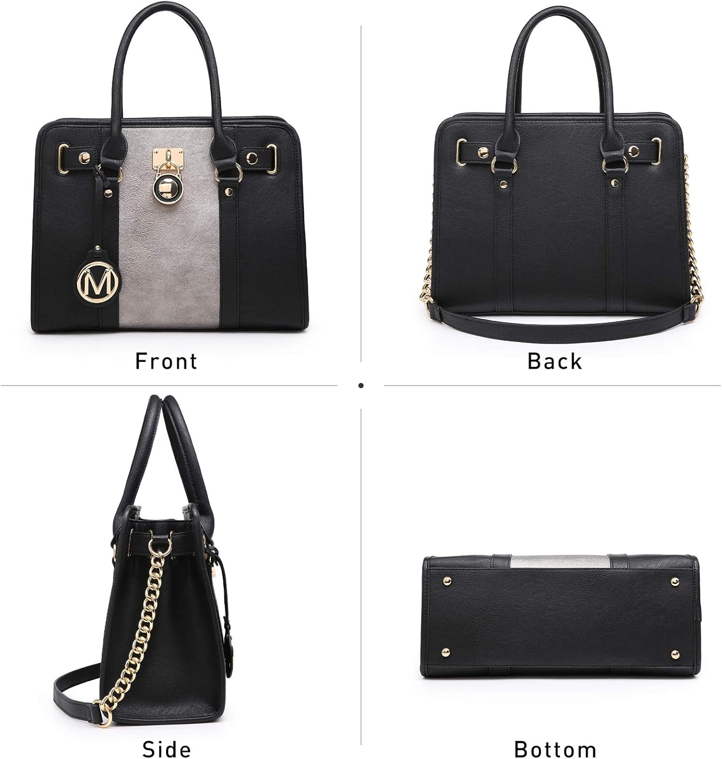 MKP Women Satchel Handbags Purses Two tone Top Handle Tote Shoulder Bags with Matching Wristlet Wallet Set 2pcs | Two tone, Top Handle, Set 2pcs - Image 6