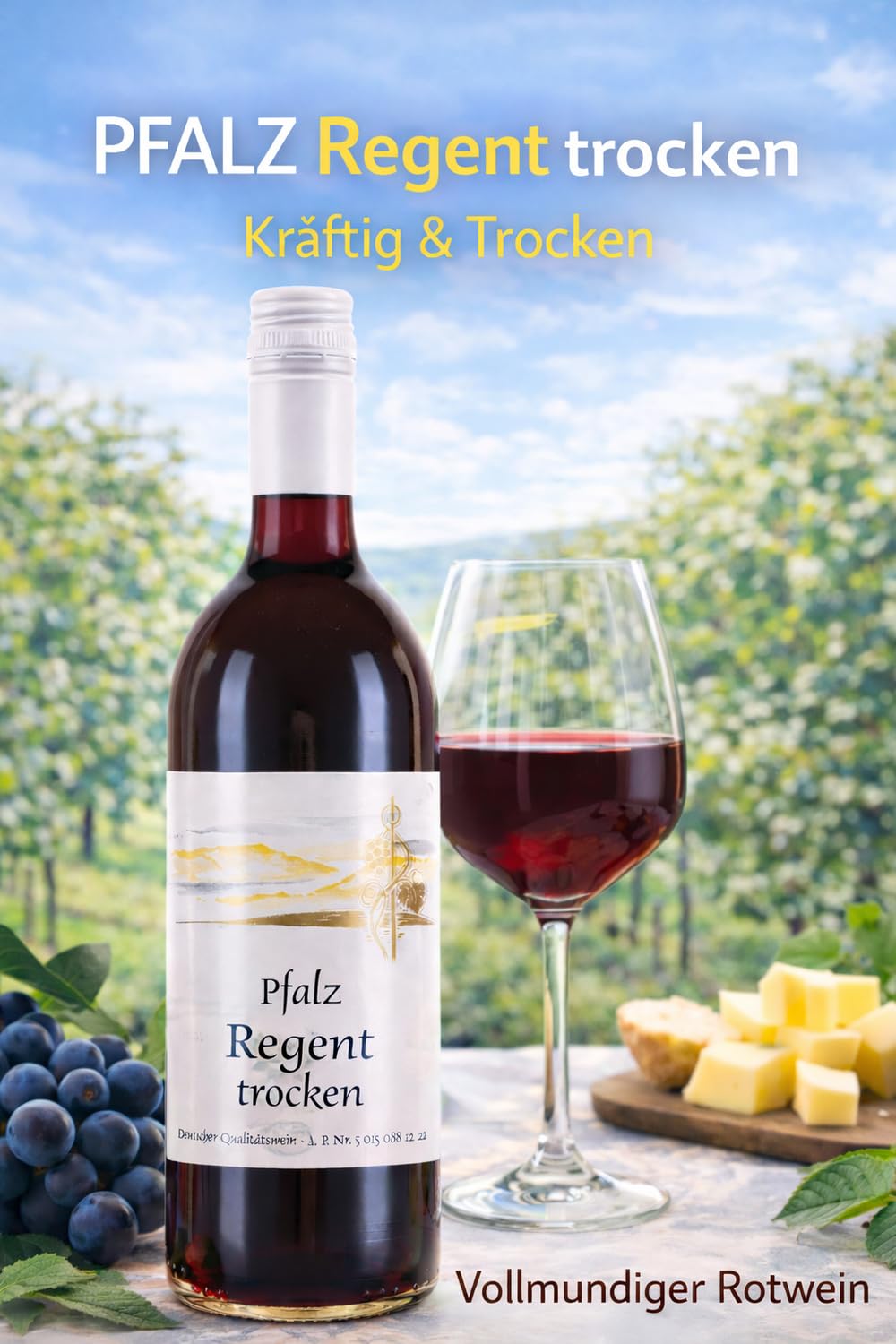 Weinhaus Müller Bornheim Regent Trocken - 12x0,75L Pfalz Rotwein Set | Deutscher Qualitätswein vom Bornheimer Trappenberg - Körperreich & Würzig - Ideal zu Wild, Fleisch & Pasta - 12er Vorrat