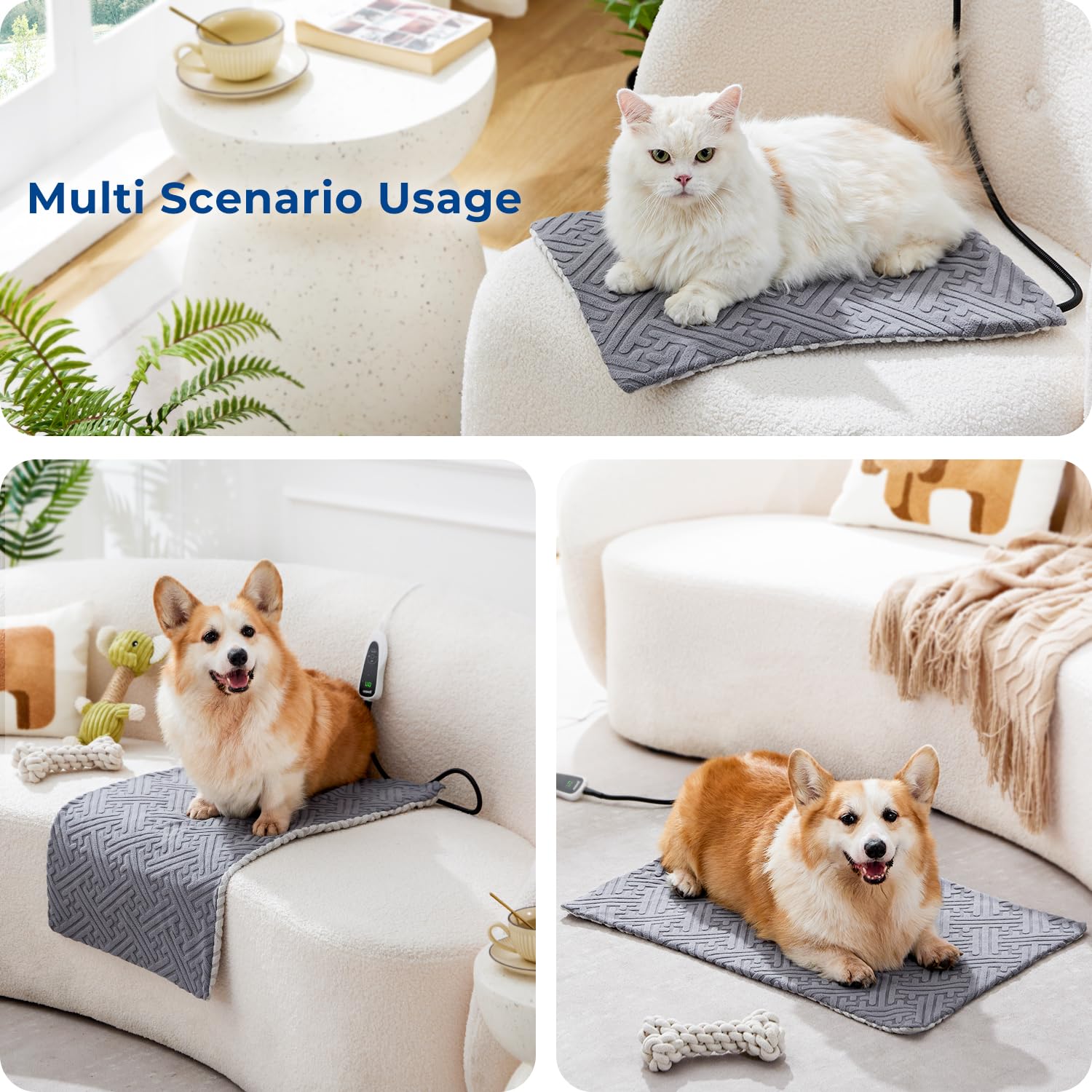 ZOMISIA Almohadilla térmica para perros de 28 x 18 pulgadas, 11 opciones de temperatura ajustable y 25 opciones de temporizador, cama térmica para perros interiores impermeable con cable resistente a