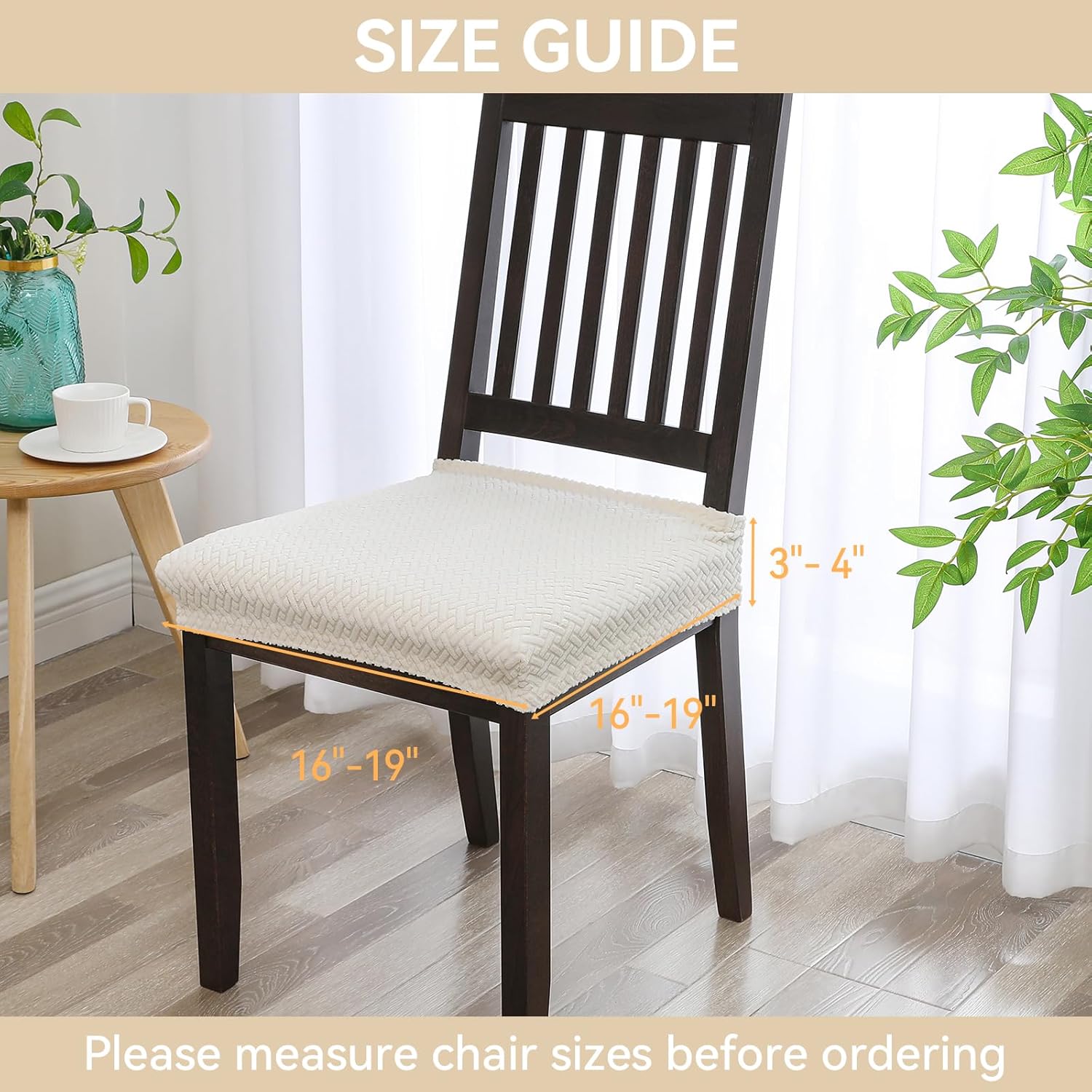 Muuyi Waterproof Dining Chair Covers Stretch Dining Room Chair Covers Set of 6, Removable Washable Chair Seat Slipcovers Protector, Seat Covers for Dining Chairs, Beige