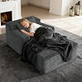 45'' Chaise Lounge Chair Indoor, Corduroy Upholstered Boneless Sofa Bed, Deep Seat Sleeper Couch Reading Chairs, Small Comfy Cloud Sofas Couches for Living Room, Bedroom, Movie Room (Dark Grey)