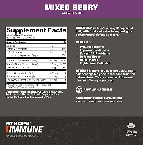 Miniatura 2 de MTN OPS Suplemento de apoyo inmunológico, 90 gomitas con saúco y bayas de aronia refuerzo inmunológico para adultos, sabor mixto de bayas y