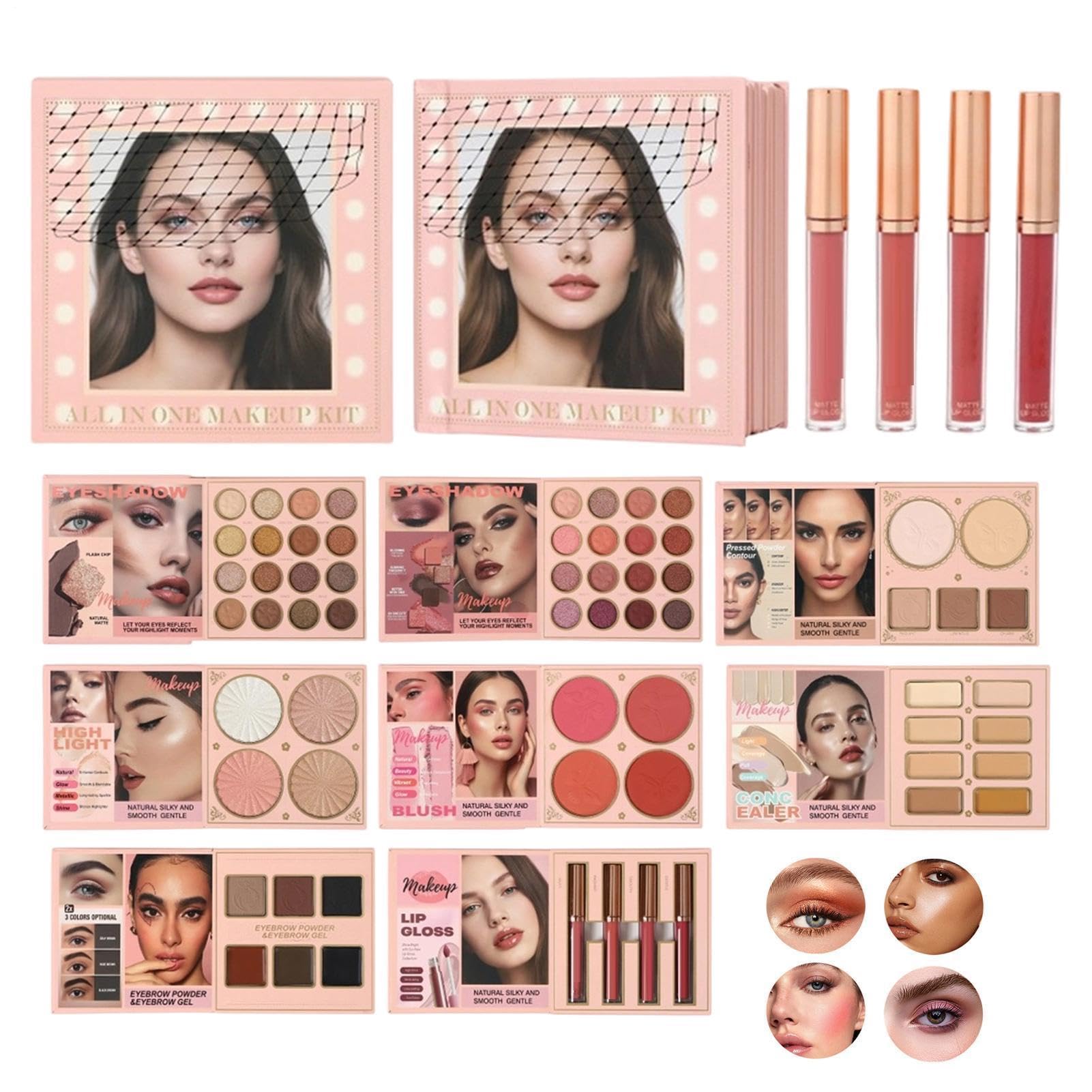 Di Ombretti Vivaci E Colorati Kit 8 Pagine Illuminante Blush Contour Gloss | Palette Trucco Viso Ombretti Per Donne Moglie Mamma Amiche Ufficio Viaggio All'Aperto Compleanno Natale