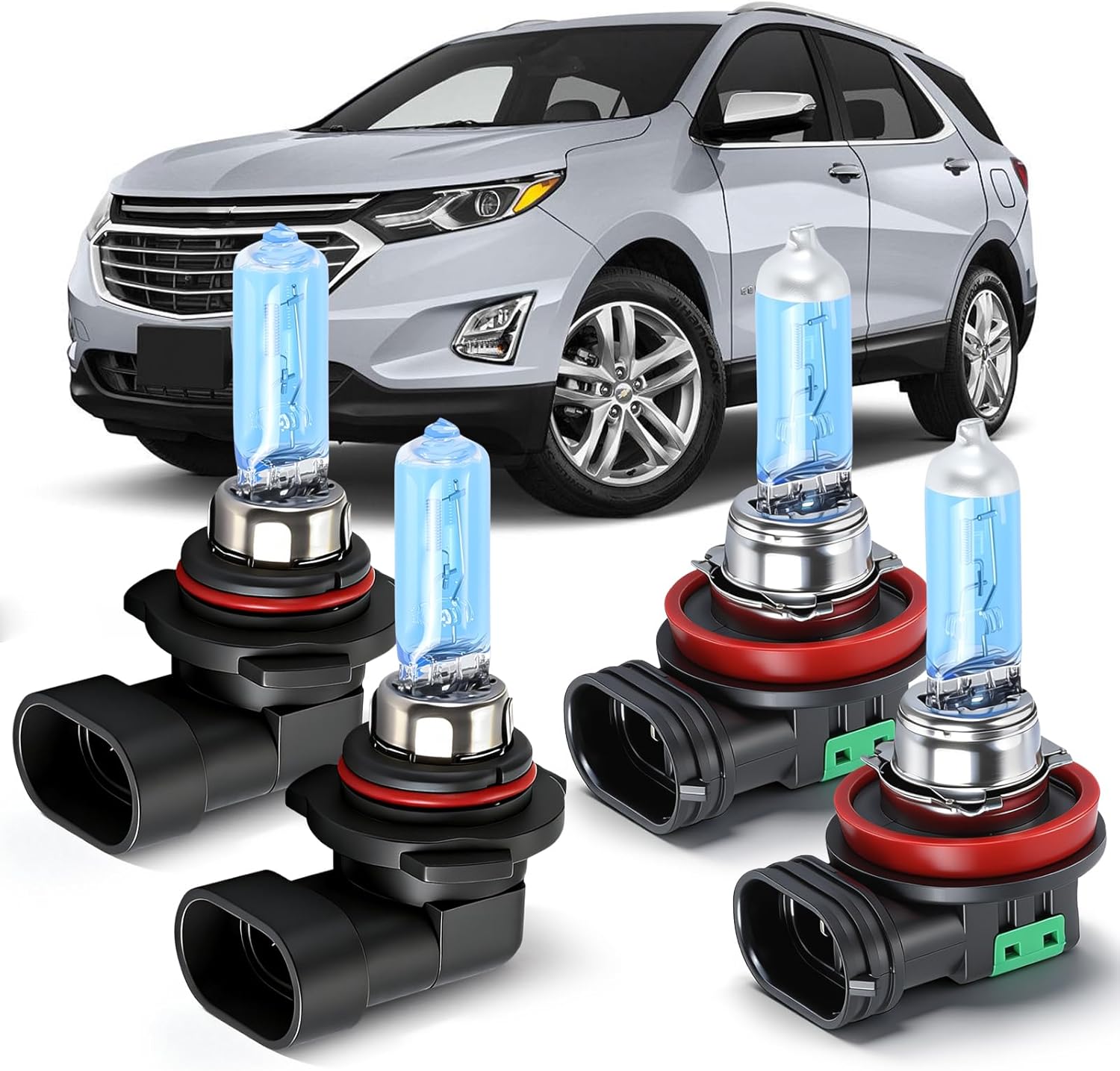 OQSNCV Fit for Chevy Equinox (2010-2017) Halogen Headlight Bulbs,9005 High Beam + H11 Low Beam Light Headlamp Replacement Bulbs Kit, Pack of 4
