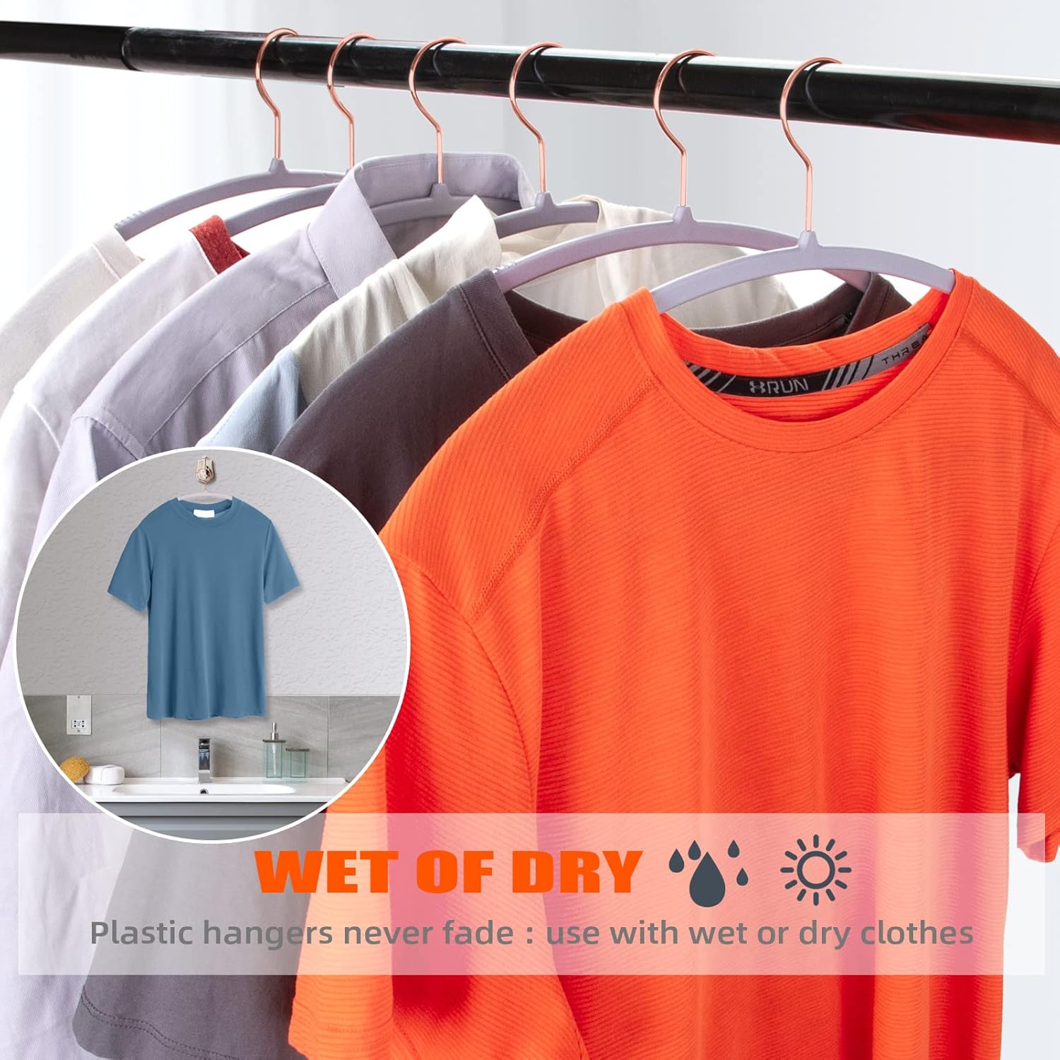 OIKA Heavy Duty Hangers 50 Pack - No Shoulder Bump Plastic Hangers for Sweaters, Coats & Clothes, 11 lbs Weight Capacity, Non-Slip, 17.8 Inch- Grey