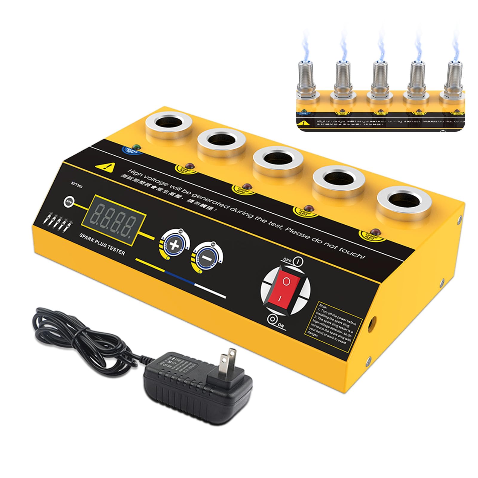 BELEY Tester per Candele Automobilistiche - Tester di Accensione per Motocicli a 5 Fori da 220V 200-9000 giri/min Frequenza Regolabile con Display Digitale e Indicatore, per Auto e Moto con Motore 12v
