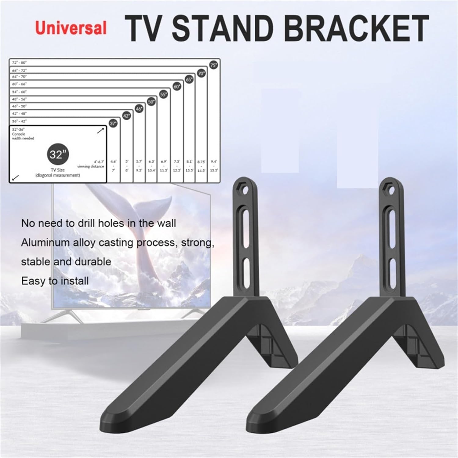Universal Table Top TV Stand Mount for Sony Sansui LG Vizio Hisense LED Screen Television Height Legs Anti Slip Strong TV Base image 2
