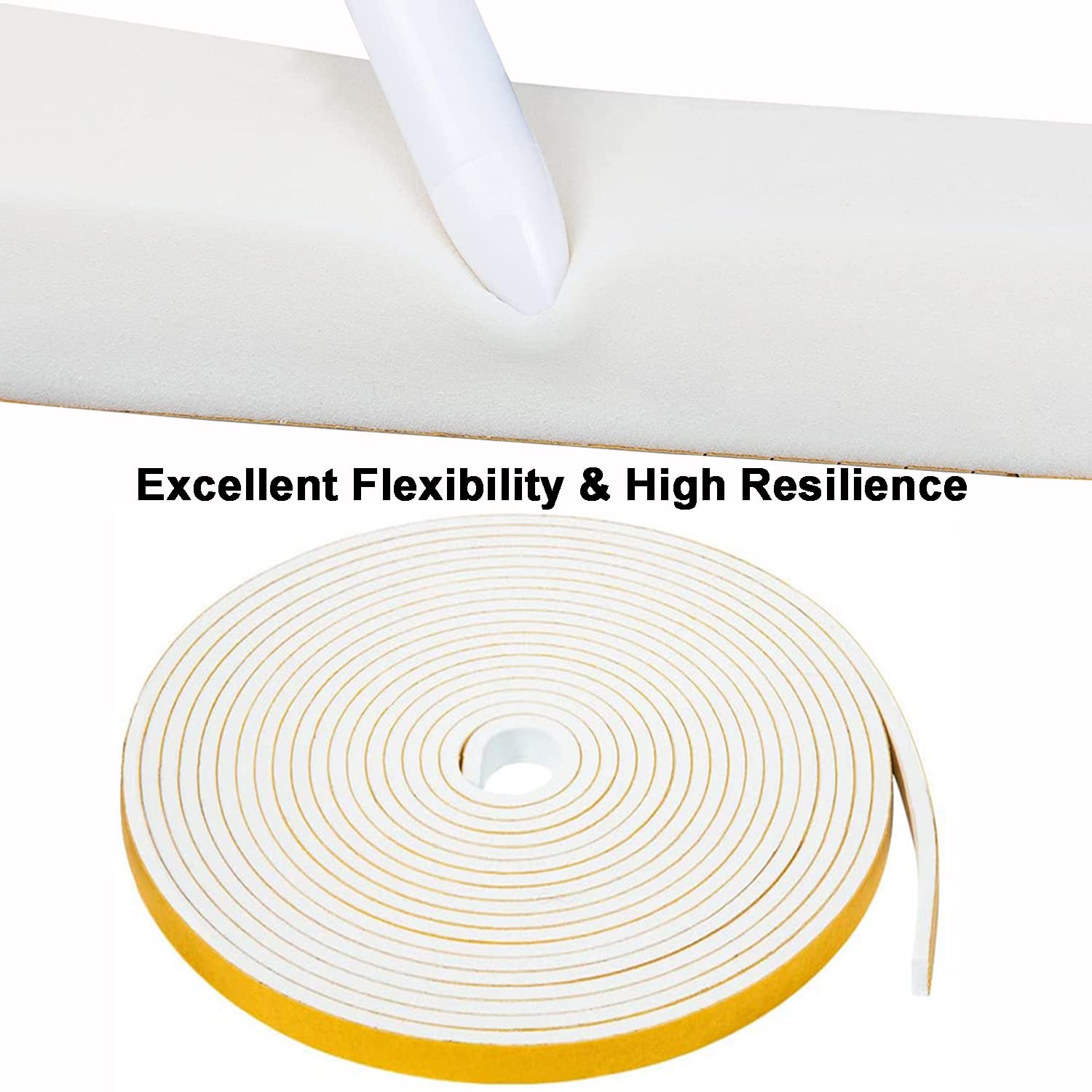Cinta De Sellado Autoadhesiva Para Puertas Y Ventanas, 25 Mm (ancho) X 3 Mm (diámetro)/10 M(L) De Espuma, Junta De Goma Contra Corrientes De Aire Frío/anticolisión/insonorizada/impermeable/resistente