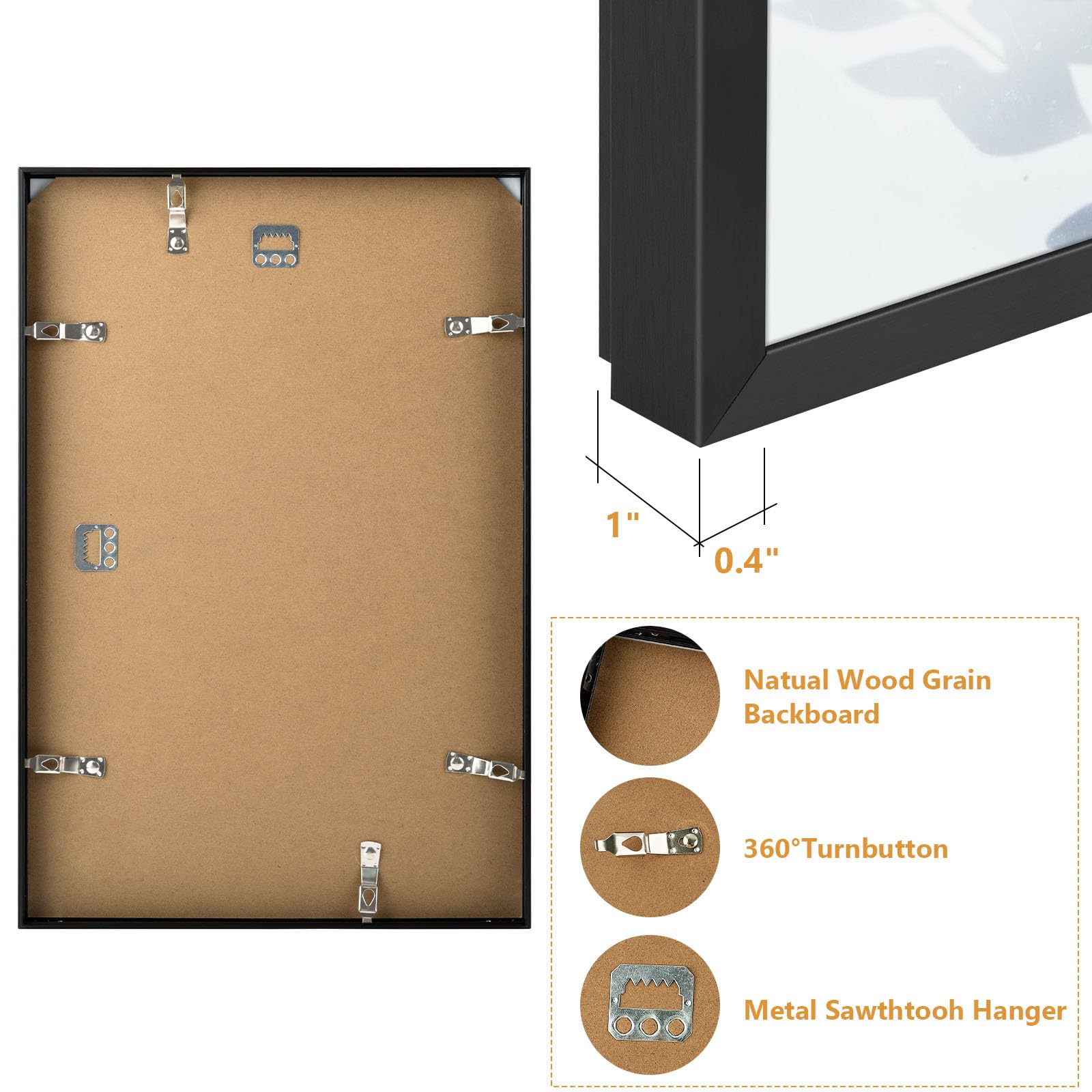 Aluminum Picture Frame With Acrylic Front – Black/Gold, 12 Sizes, Wall Mount, Waterproof