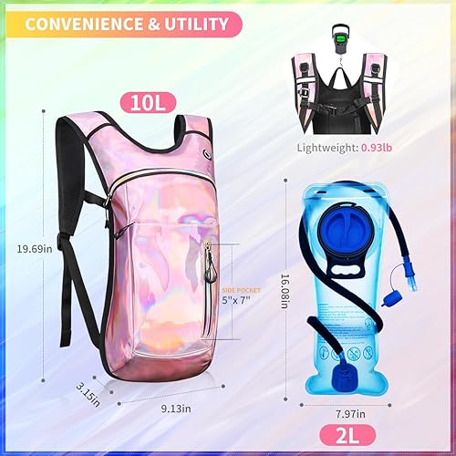 Miniatura 3 de Mochila de hidratación, mochila de agua con vejiga de hidratación de 2 litros, mochila de hidratación para rave, esencial para festivales,