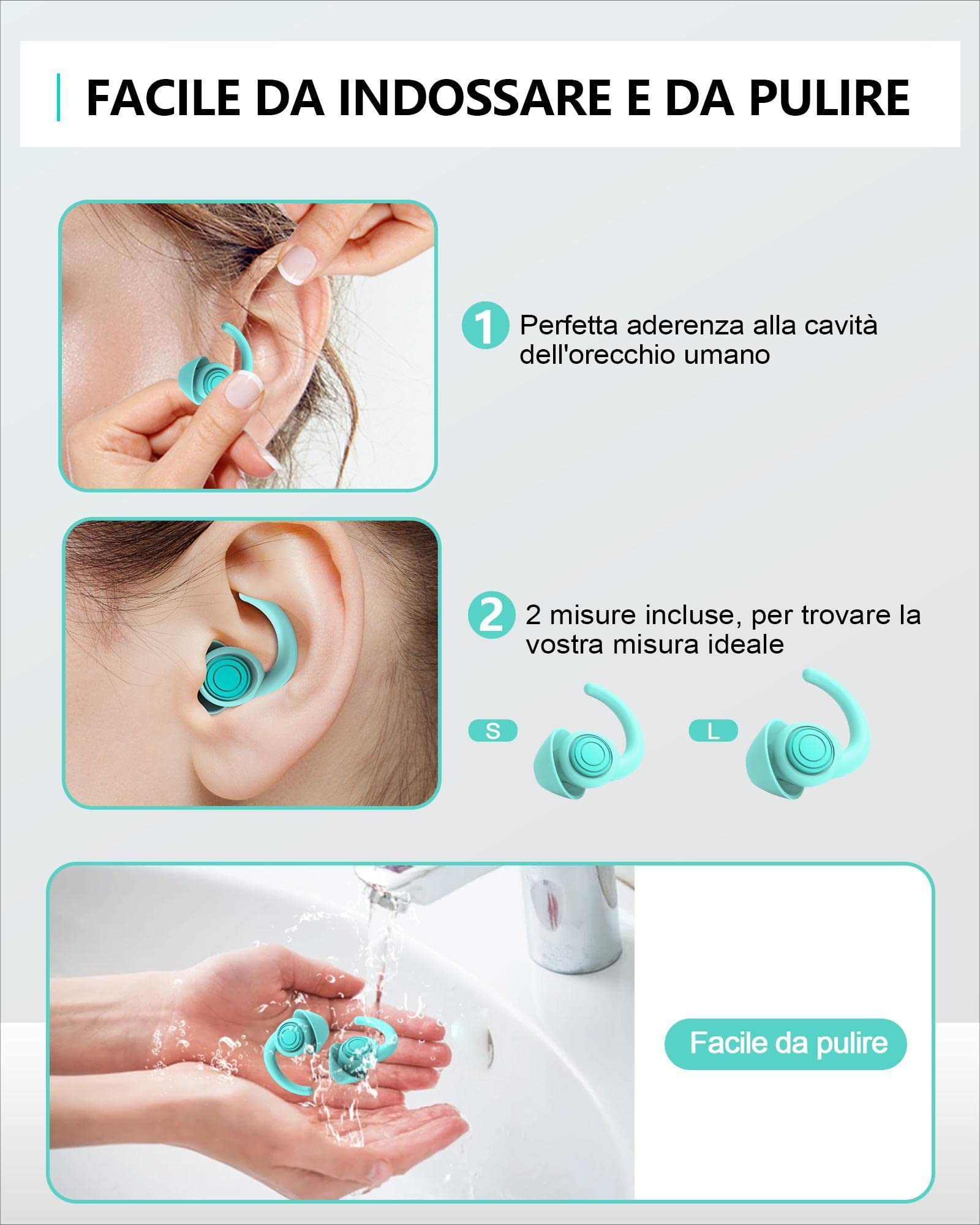 SUPCEAT Silicone Tappi Orecchie per Dormire, 2 Paia Tappi per le Orecchie Antirumore Lavabili Riutilizzabili per Sonno Leggero Riduci i rumori, per Lavoro, Feste, Studio, Discoteca, Concerti