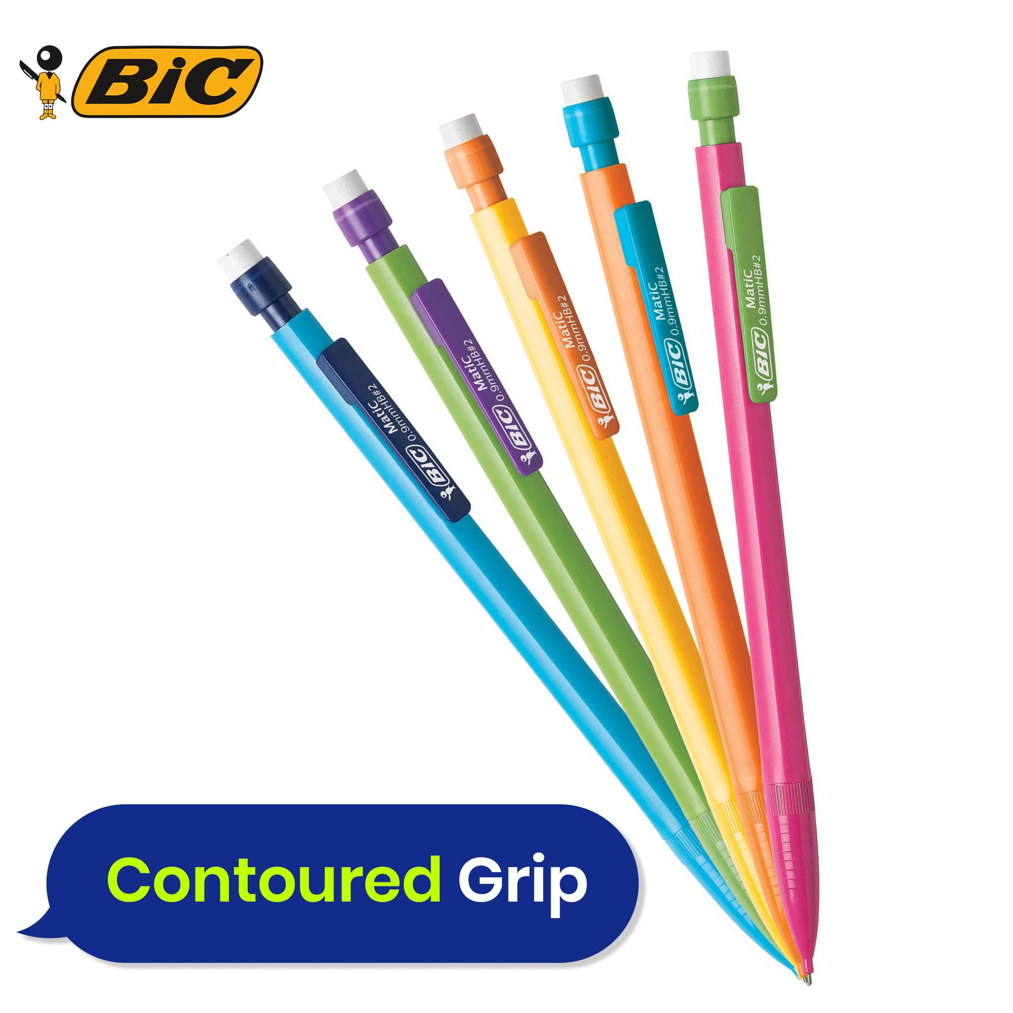BIC Matic Fun - Matite meccaniche in grafite resistente, colori assortiti, punta retrattile, gomma bianca, scrittura liscia, mine intercambiabili, per scuola, ufficio e uso quotidiano (confezione da