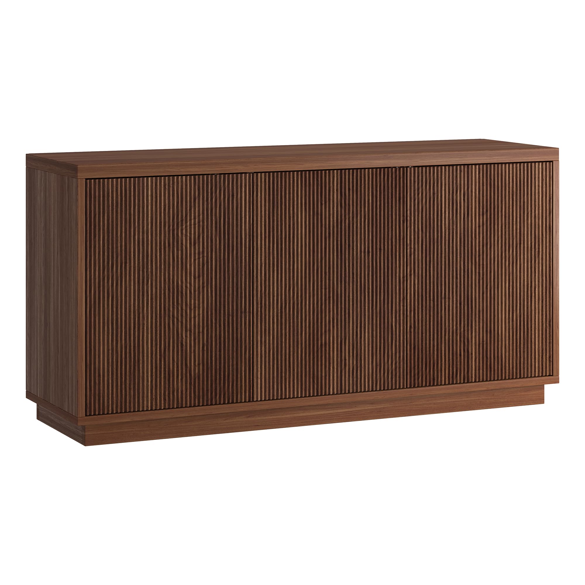 henn&hart fluted tv stand for tvs up to 55'' with 3 swing out ribbed doors and adjustable shelves for living room, family room, or office, medium walnut