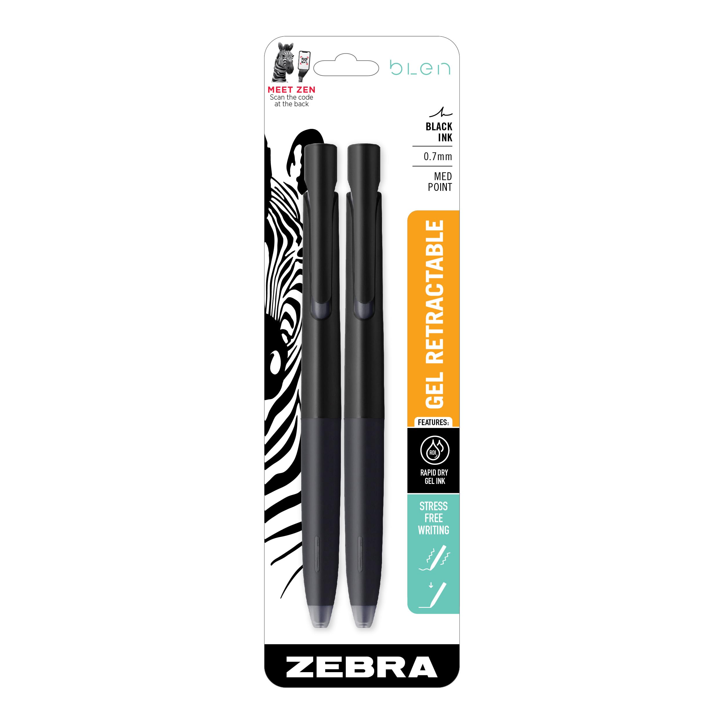 bLen Retractable Ballpoint Gel Pen, Black Barrel, Medium Point, 0.7mm, Black Ink, 2-Pack (41412)