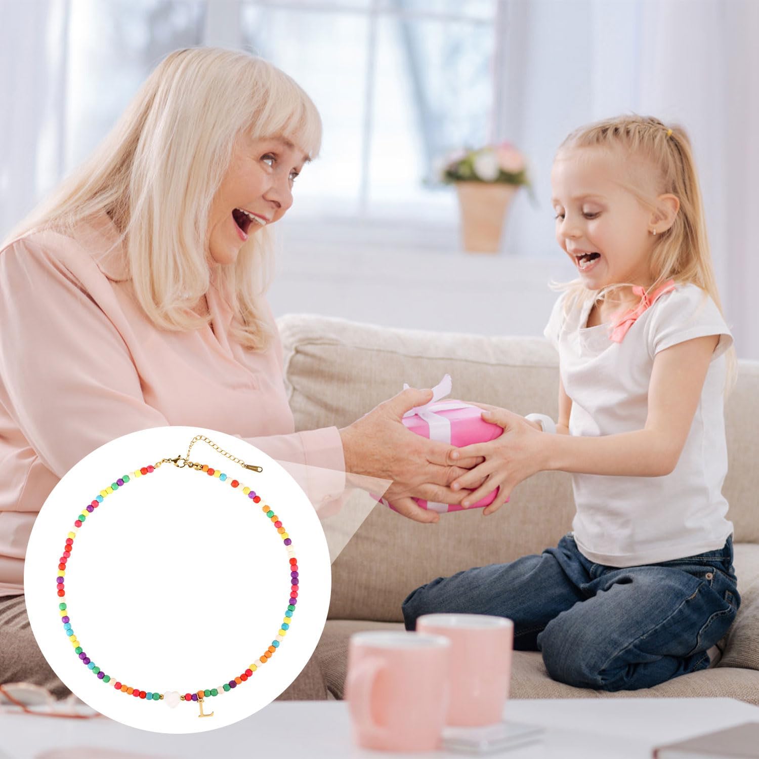 Initial Beaded Necklace, Colorful Cute Beaded Necklace with Heart Shells Stylish Letter Pendant Necklace Handmade Personalized A-Z Gifts for Women Girls (Letter L) - Image 7