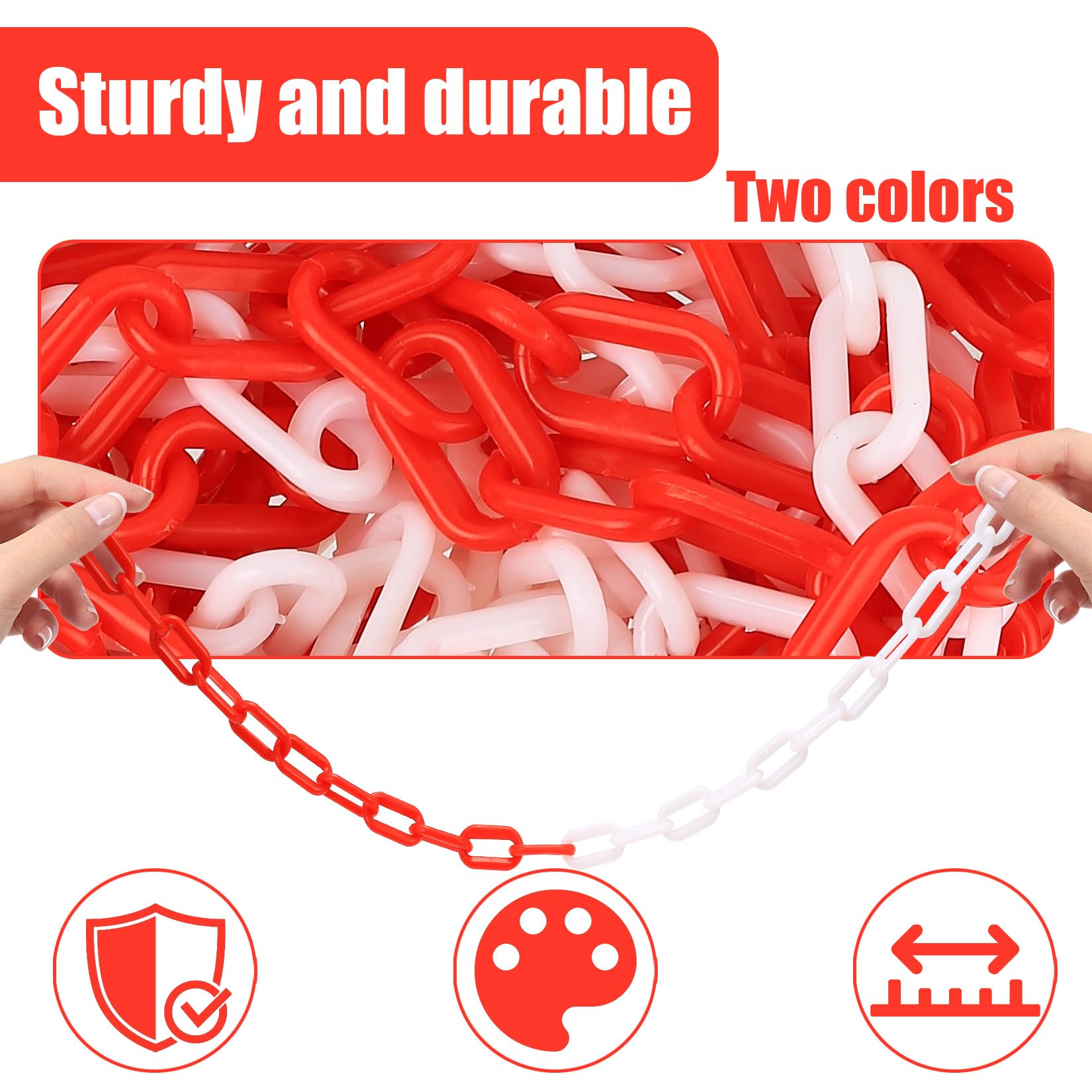 Cadenas de Plástico Rojo y Blanco 11 m x 6 mm para Barrera de Estacionamiento