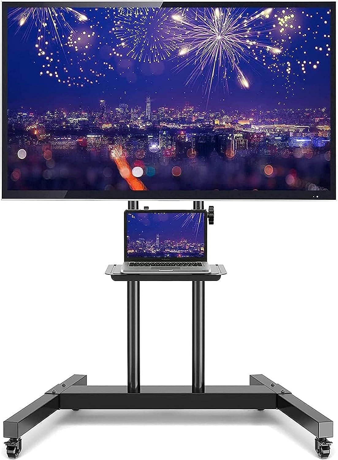 OLSKFUH Mobile Tv Stand, Rolling Tv Stand, Mobile Tv Cart, Rolling Tv Mount Stand On Wheels For 32-65 Inch Flat Screen Tvs Mobile Cart With Height Adjustable Metal Shelf,