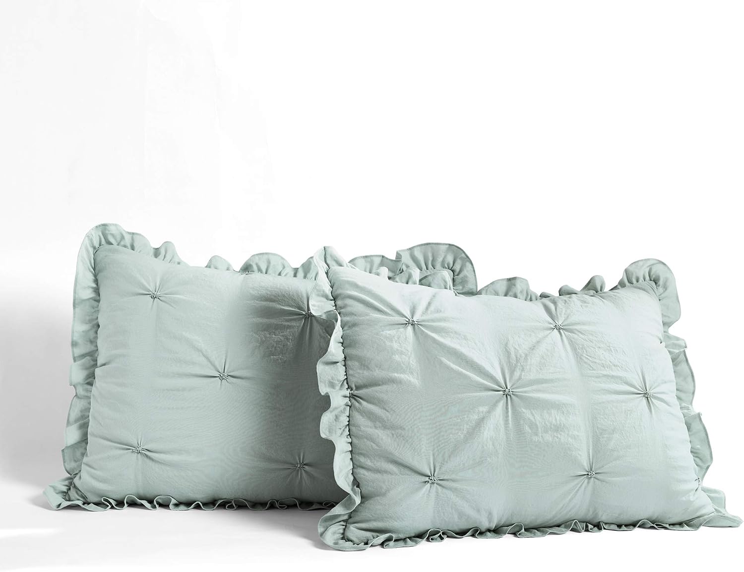 Lush Decor Ravello Pintuck Ruffle Skirt Bedspread Set - Luxe 3 Piece Ruffled Bedding Set - Traditional Glam & Farmhouse Inspired Bedroom Decor - King, Blue