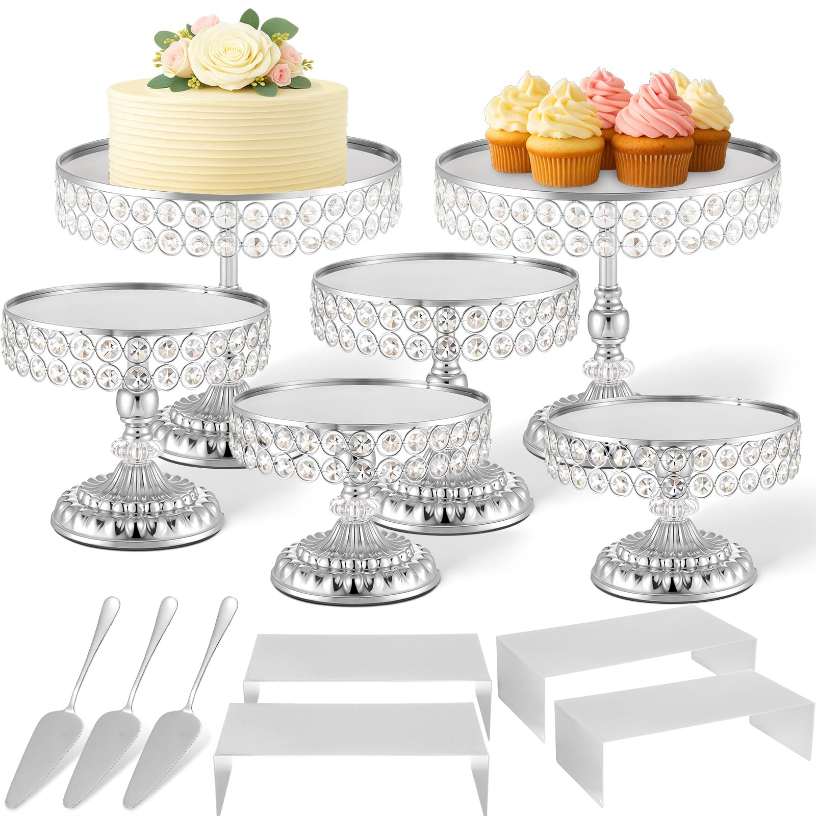 Photo 1 of Lallisa 13 Piece Silver Cake Stand Set with Crystal Rim