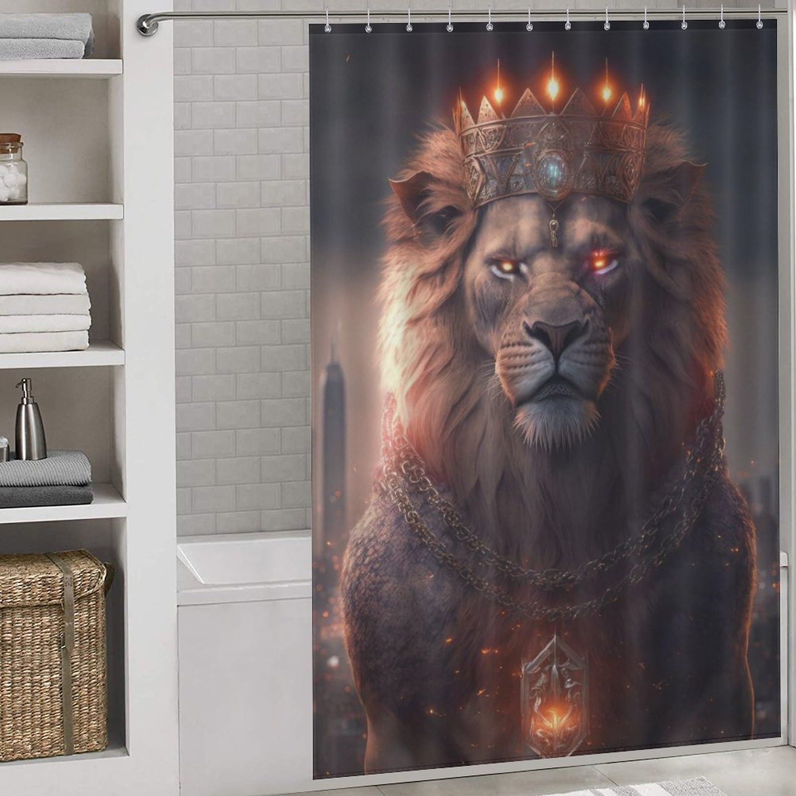 Rideau de douche lion avec 12 crochets rideau baignoire imperméable 152x183 cm