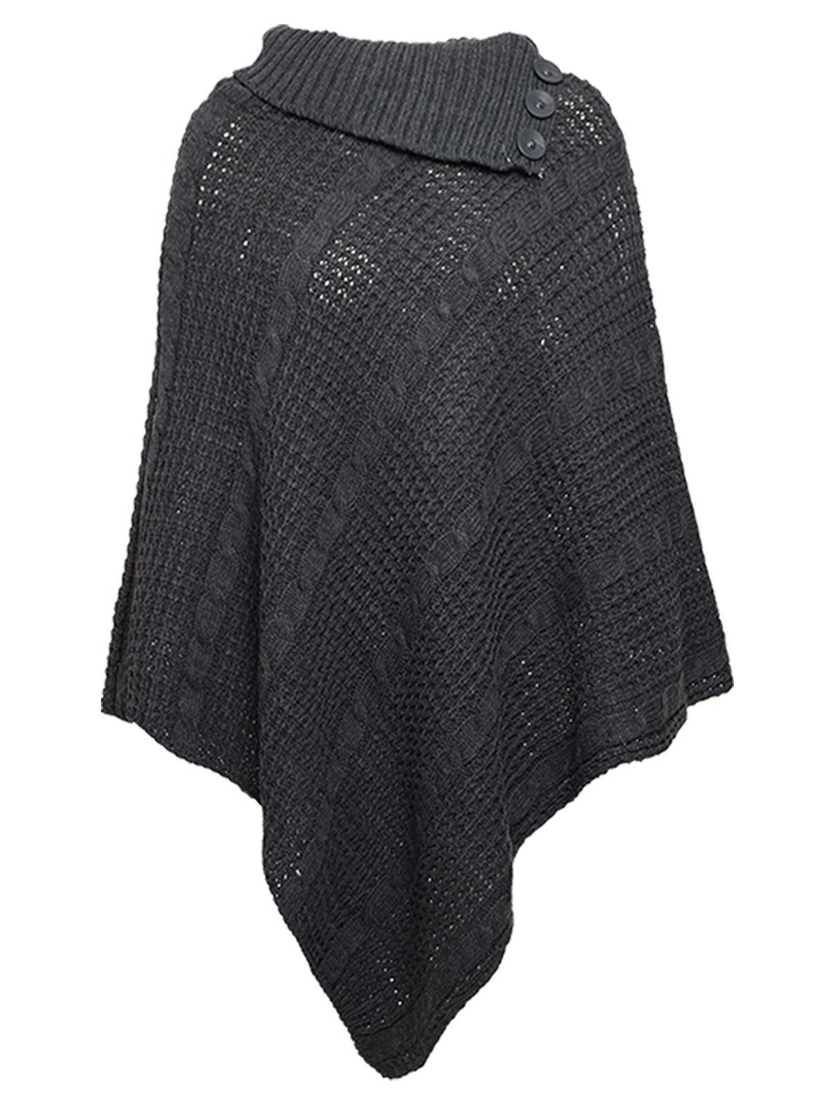 Gostyles Women's Charcoal Gostyles® Cable Knitted 3-Button Cape Poncho, Stylish Casual Winter Knitwear Jumper (, S-M)