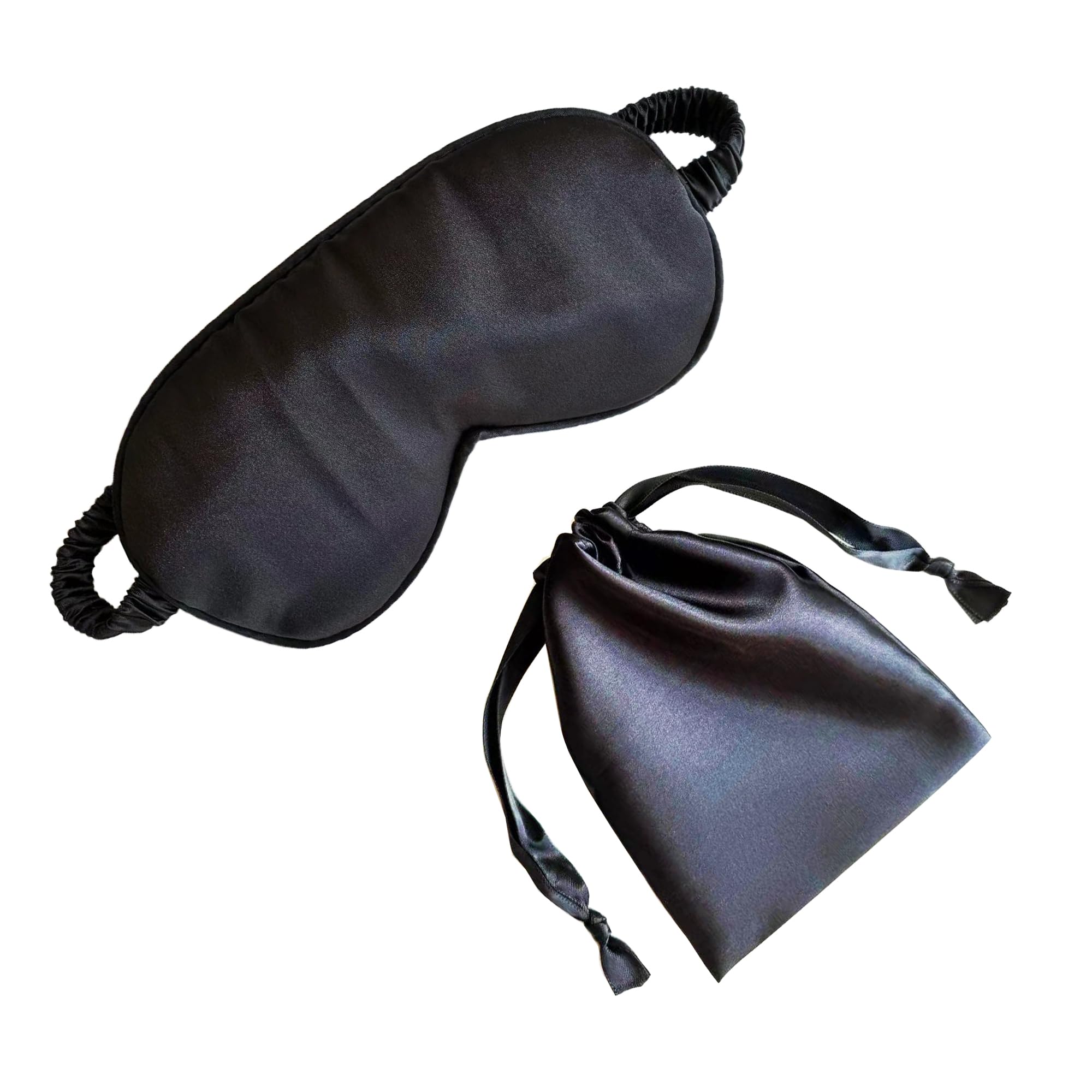 QSYW Silk Eye Mask for Sleeping - Satin Eye Cover with Silk Storage Bag Dark_Black