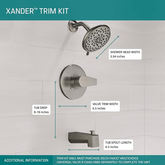 Peerless PTT14419-BN Xander Tub Shower Trim Only (Valve Sold Separately), Brushed Nickel