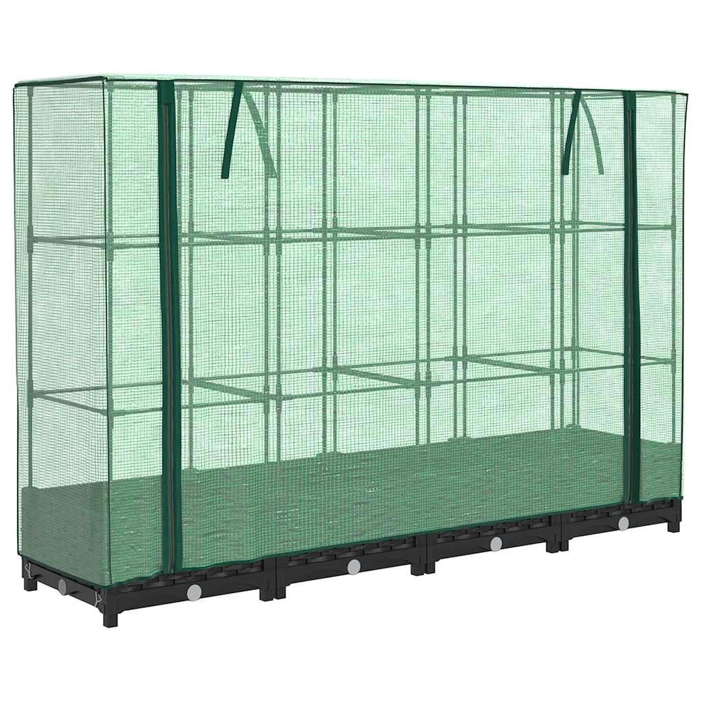 Letto Rialzato con Copertura Serra Effetto Rattan 160x40x123 cm Nero Verde per Piante e Orto Domestico, Struttura Robustissima in Ferro e Polipropilene con Telo