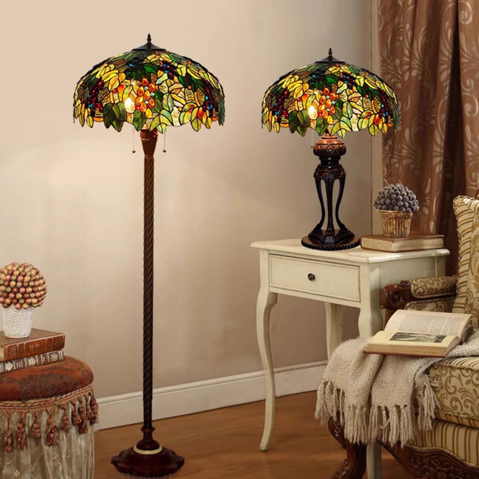 Klosz Lampy Tiffany Do Lampy Stołowej, Lampy Podłogowej, Tylko 20-Calowy Szeroki Klosz Z Witrażu Do Lampy Biurkowej, Lampa Wisząca, Kwiat Wiśni(Winogrono)
