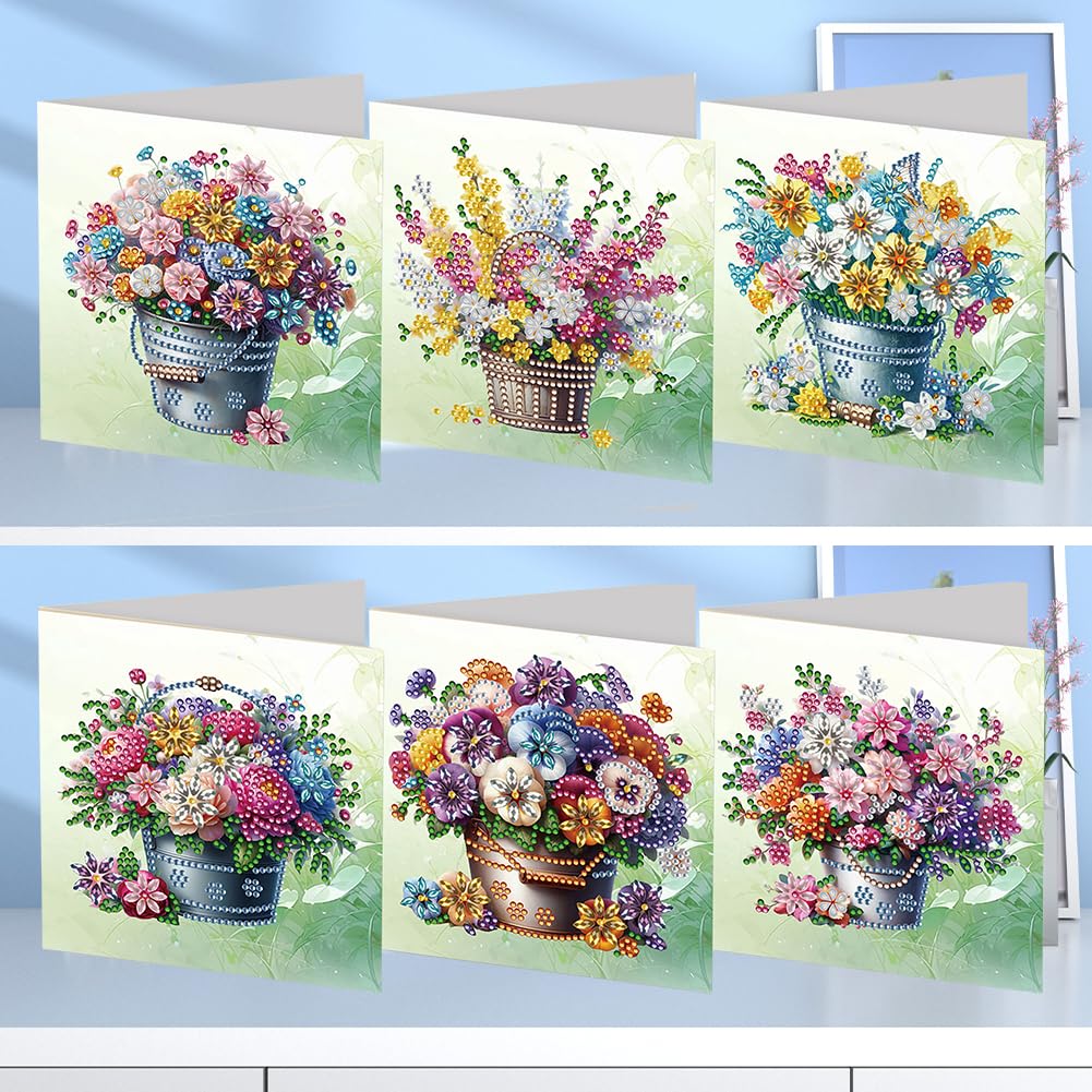 Fiorky 5D Diamond Painting Greeting Cards, 6Pcs Christmas Series DIY Diamond Painting Card Rhinestone Painting Card Kit Diamond Daily Wish Card for Family Friends Gift for Holiday, Birthday