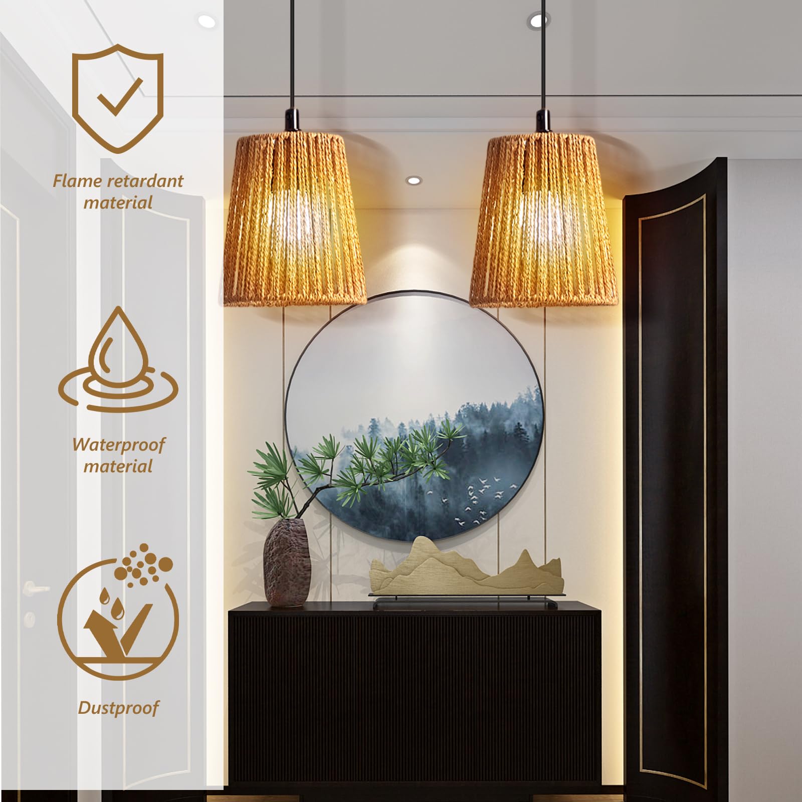 3 paralumi in rattan boemo, di ricambio in vimini (altezza 14 cm) per lampada a sospensione, lampada da terra, lampada da tavolo, lampada a sospensione e lampada da soffitto, accessori per paralume