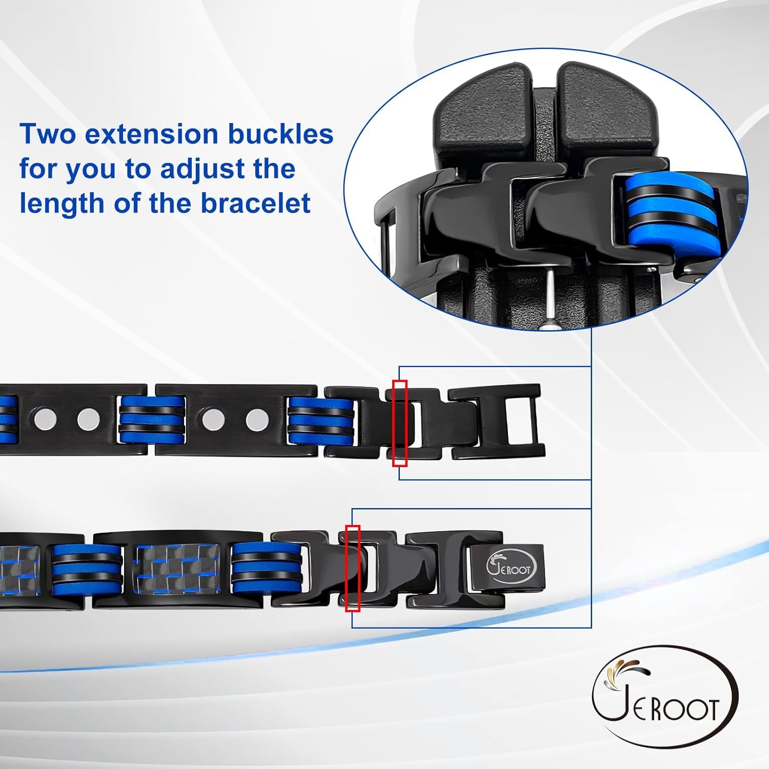 JEROOT Pulsera Magneticas de Titanio, Pulsera magnética para Hombres con 44 imanes Pulsera Ultrarresistente Brazaletes de Longitud Ajustable con herramienta de Medición para