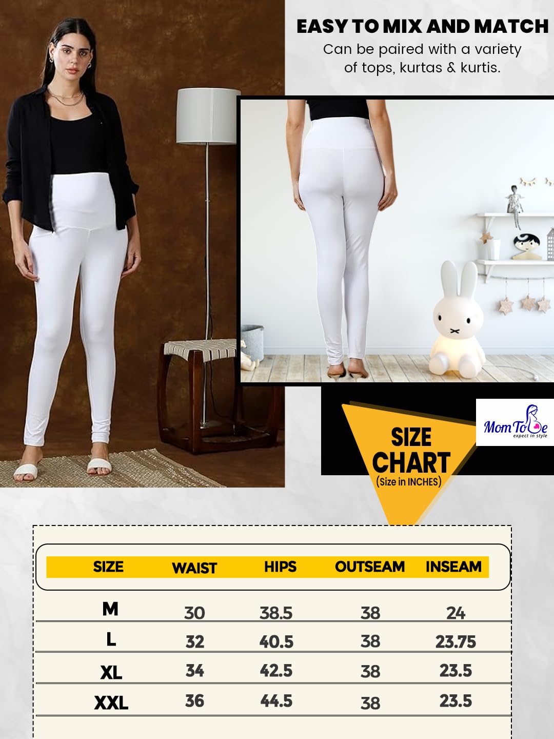MomToBe Women Classic High Rise Cotton Maternity Leggings/Pregnancy Bottoms for Pre and Post Pregnancy (White, XX-Large) - Image 6 thumbnail
